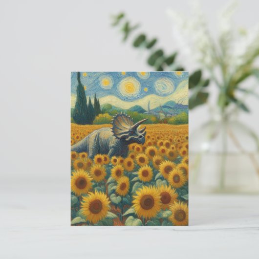 Triceratops in het Zonnebloemveld Van Gogh Briefkaart (Staand voorkant)