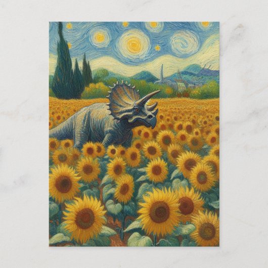 Triceratops in het Zonnebloemveld Van Gogh Briefkaart (Voorkant)