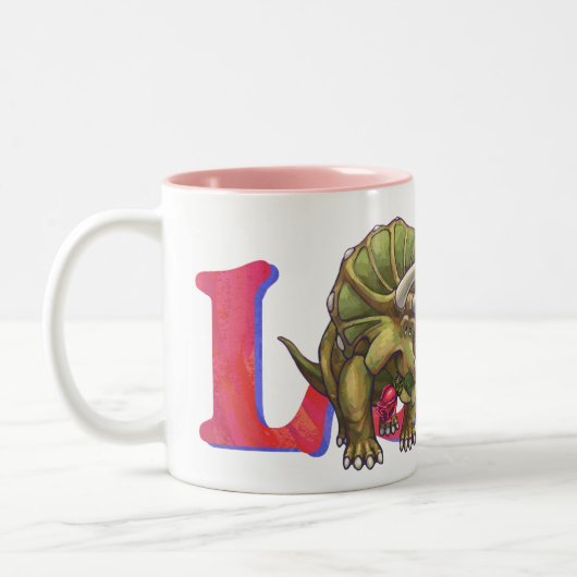 Triceratops in Love Valentijnsdag Tweekleurige Koffiemok (Links)