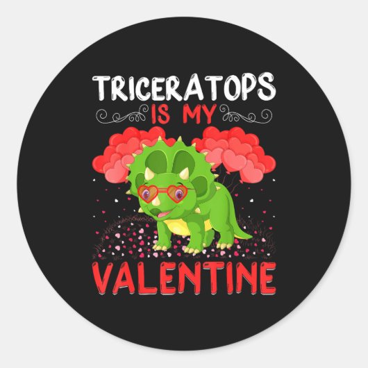 Triceratops Is My Valentine Funny Triceratops Vale Ronde Sticker (Voorkant)