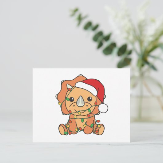 Triceratops Kerst Winter Dieren Vakantie Dino's Feestdagenkaart (Staand voorkant)