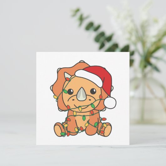 Triceratops Kerst Winter Dieren Vakantie Dino's Feestdagenkaart (Staand voorkant)
