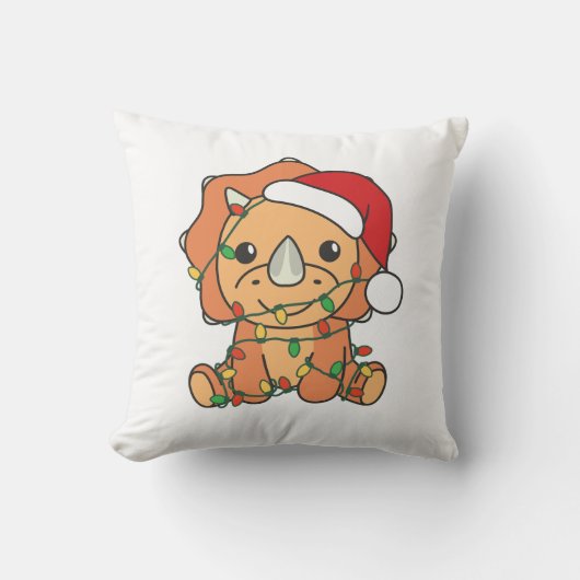 Triceratops Kerst Winter Dieren Vakantie Dino's Kussen (Voorkant)