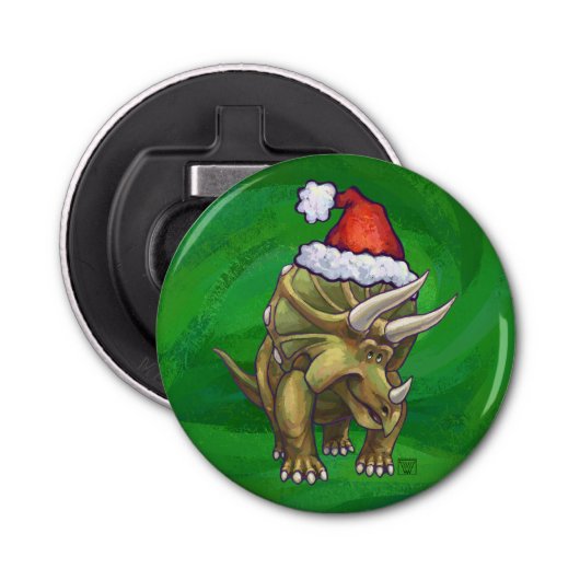 Triceratops kerstgroen button flesopener (Voorkant)