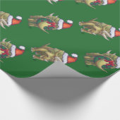 Triceratops kerstgroen cadeaupapier (Hoek)