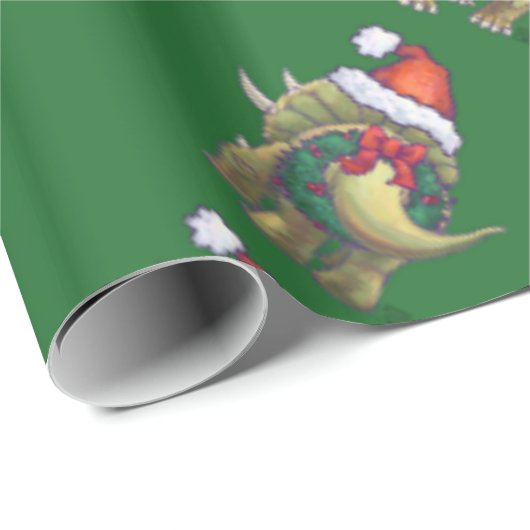 Triceratops kerstgroen cadeaupapier (Rol Hoek)