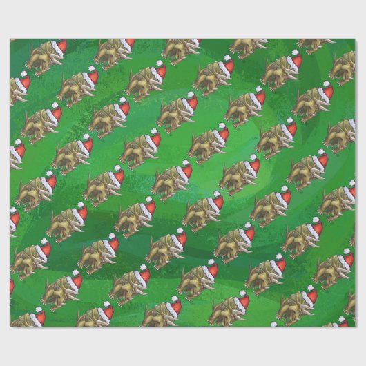 Triceratops kerstgroen cadeaupapier (Vlak)