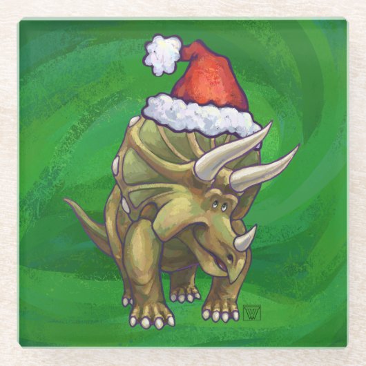 Triceratops kerstgroen glazen onderzetter (Voorkant)