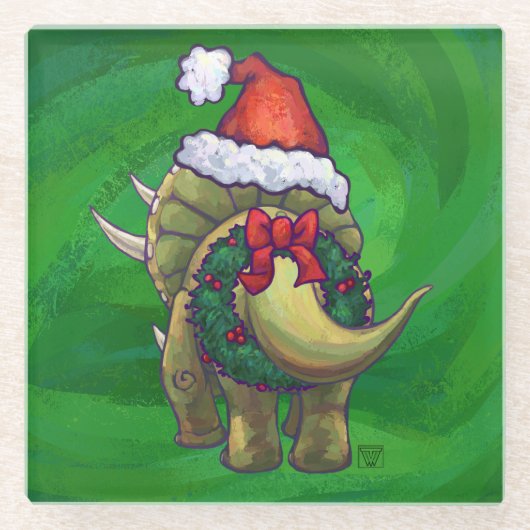 Triceratops kerstgroen glazen onderzetter (Voorkant)