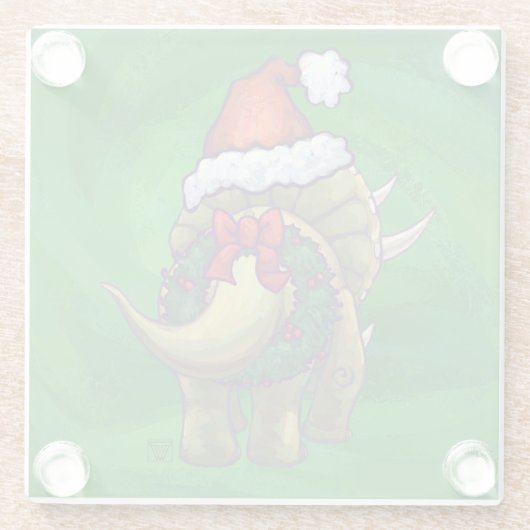 Triceratops kerstgroen glazen onderzetter (Achterkant)