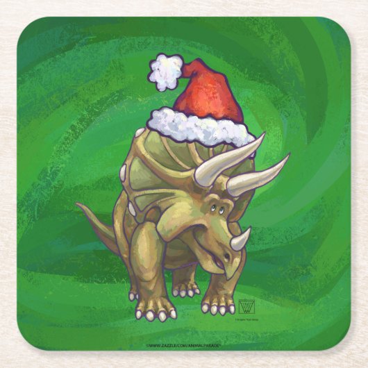 Triceratops kerstgroen kartonnen onderzetters (Voorkant)