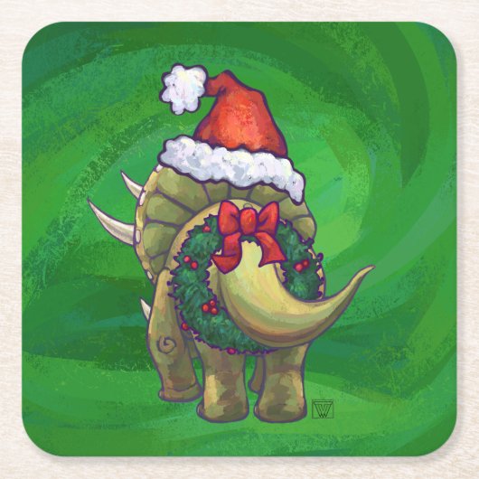 Triceratops kerstgroen kartonnen onderzetters (Voorkant)
