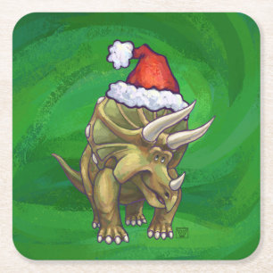 Triceratops kerstgroen kartonnen onderzetters
