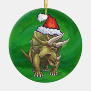 Triceratops kerstgroen keramisch ornament