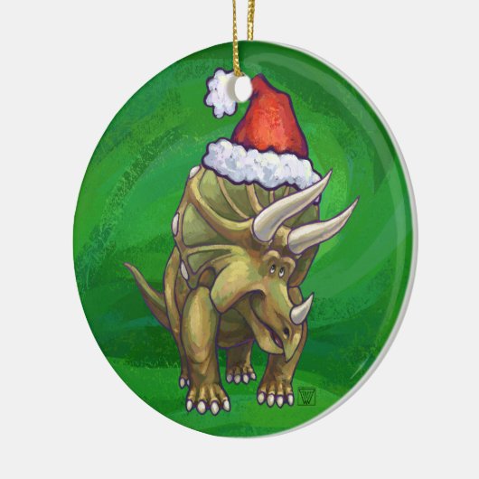 Triceratops kerstgroen keramisch ornament (Links)