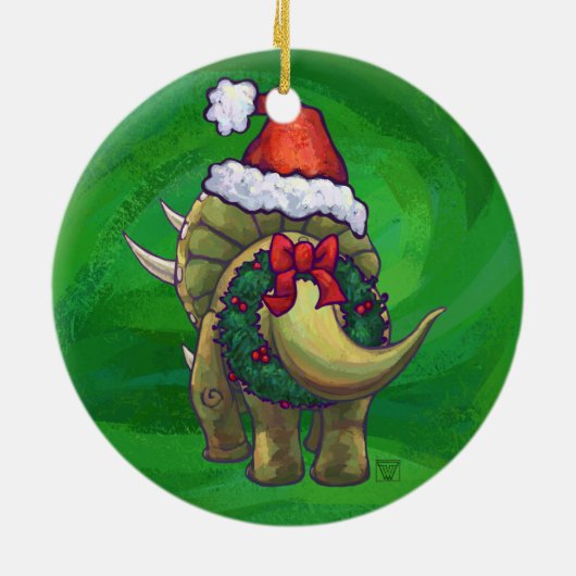 Triceratops kerstgroen keramisch ornament (Achterkant)