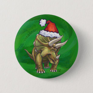 Triceratops kerstgroen ronde button 5,7 cm