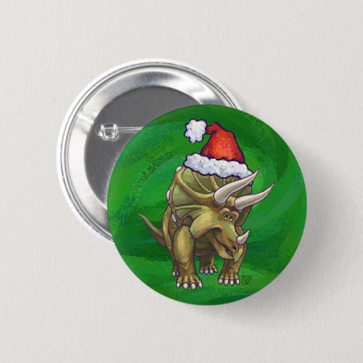Triceratops kerstgroen ronde button 5,7 cm (Voorkant /achterkant)