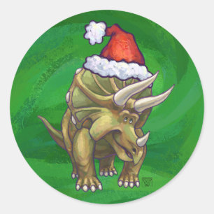 Triceratops kerstgroen ronde sticker