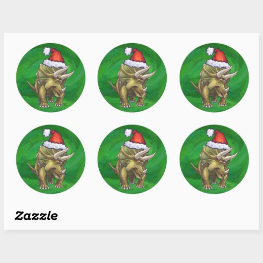 Triceratops kerstgroen ronde sticker (Vel)