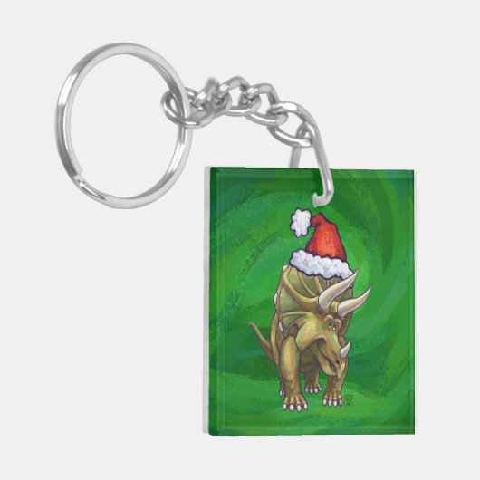 Triceratops kerstgroen sleutelhanger (Voorkant Links)