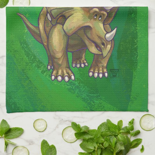 Triceratops kerstgroen theedoek (Gevouwen)