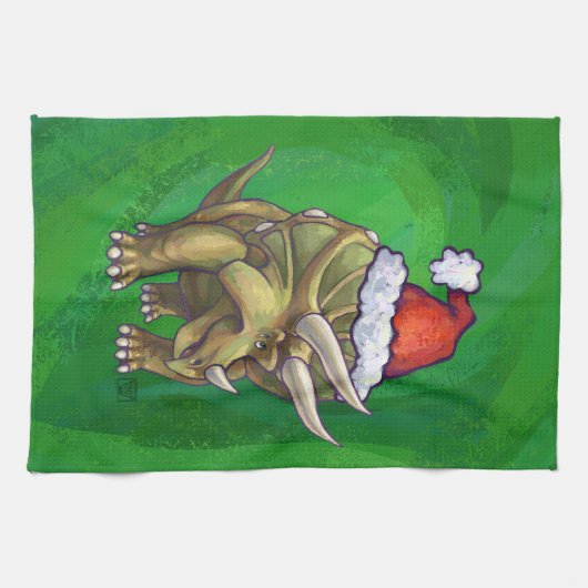 Triceratops kerstgroen theedoek (Horizontaal)