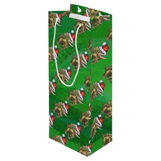 Triceratops kerstgroen wijn cadeautas (Achterkant Gekanteld)