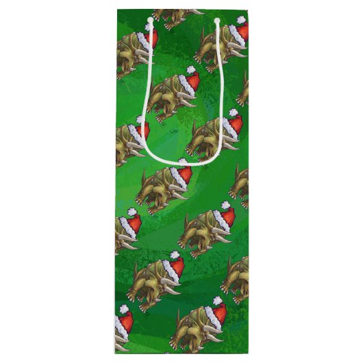 Triceratops kerstgroen wijn cadeautas (Voorkant)