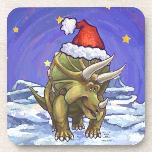 Triceratops Kerstmis Drankjes Onderzetter (Voorkant)