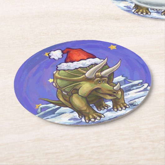 Triceratops Kerstmis Ronde Kartonnen Onderzetter (Gebogen)