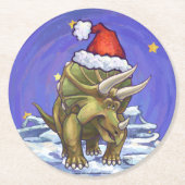 Triceratops Kerstmis Ronde Kartonnen Onderzetter (Voorkant)