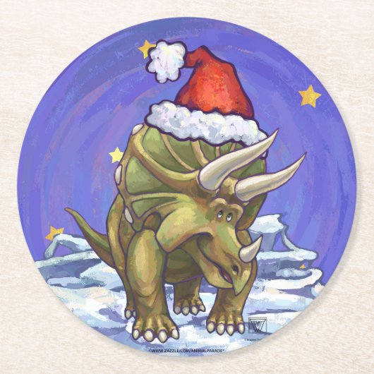 Triceratops Kerstmis Ronde Kartonnen Onderzetter (Voorkant)