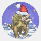 Triceratops Kerstmis Ronde Sticker (Voorkant)