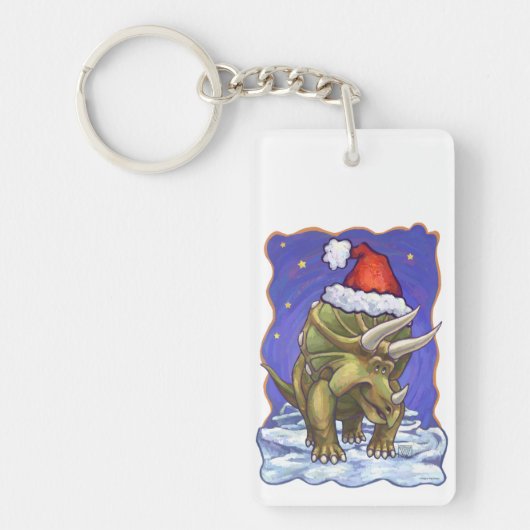 Triceratops Kerstmis Sleutelhanger (Voorkant)