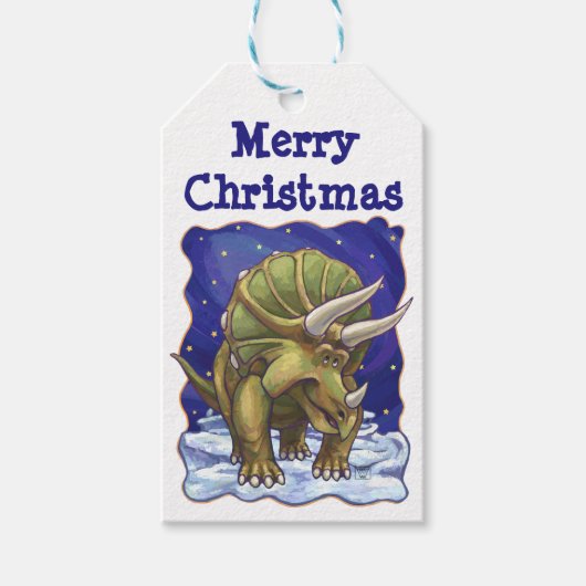 Triceratops met kerstcadeaus cadeaulabel (Voorkant)