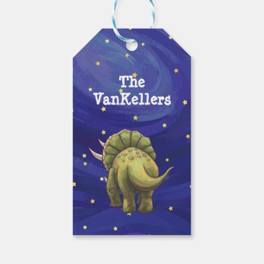 Triceratops met kerstcadeaus cadeaulabel (Achterkant)