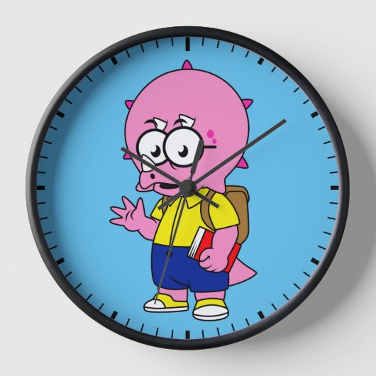 Triceratops Nerd met rugzak en handboek. (Voorkant)