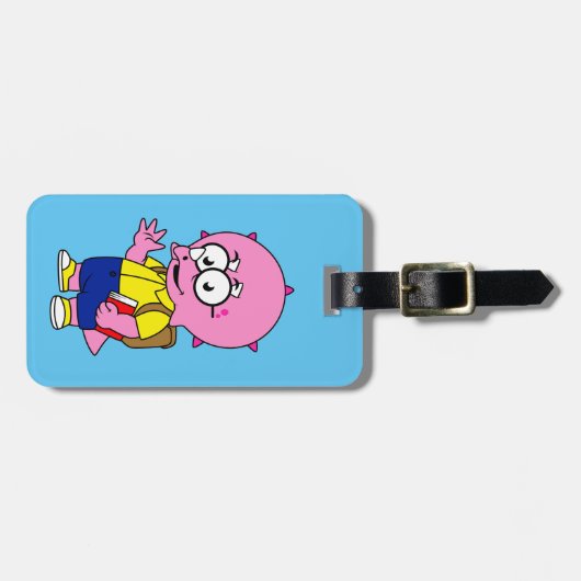 Triceratops Nerd met rugzak en handboek. Bagagelabel (Voorkant horizontaal)