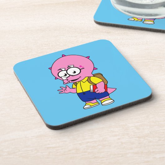 Triceratops Nerd met rugzak en handboek. Bier Onderzetter (Linkerzijde)