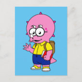 Triceratops Nerd met rugzak en handboek. Briefkaart (Voorkant)