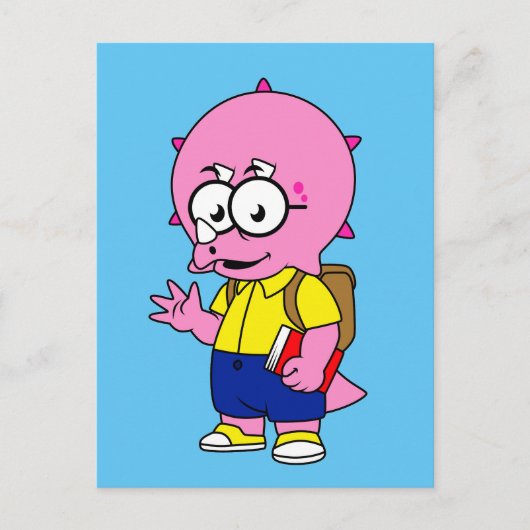 Triceratops Nerd met rugzak en handboek. Briefkaart (Voorkant)