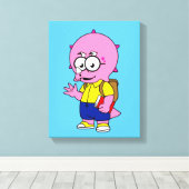 Triceratops Nerd met rugzak en handboek. Canvas Afdruk (Insitu (Houten vloer))