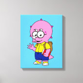 Triceratops Nerd met rugzak en handboek. Canvas Afdruk (Voorkant)