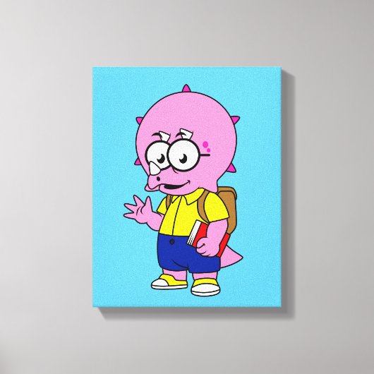 Triceratops Nerd met rugzak en handboek. Canvas Afdruk (Voorkant)