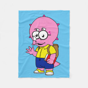 Triceratops Nerd met rugzak en handboek. Fleece Deken
