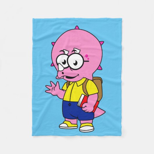 Triceratops Nerd met rugzak en handboek. Fleece Deken (Voorkant)