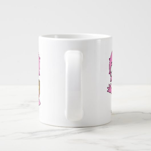 Triceratops Nerd met rugzak en handboek. Grote Koffiekop (Achterkant)