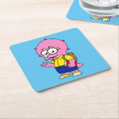 Triceratops Nerd met rugzak en handboek. Kartonnen Onderzetters (Schuin)