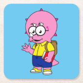 Triceratops Nerd met rugzak en handboek. Kartonnen Onderzetters (Voorkant)